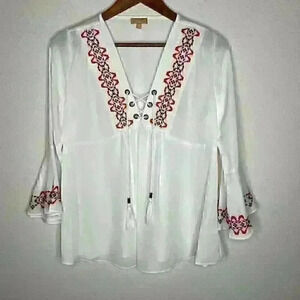 NWOT‎ Takara Bell Sleeve embroidered blouse Sz M